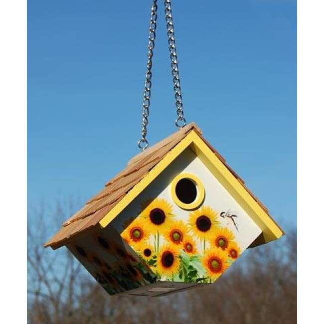 Hanging Wren House with Sunflowers