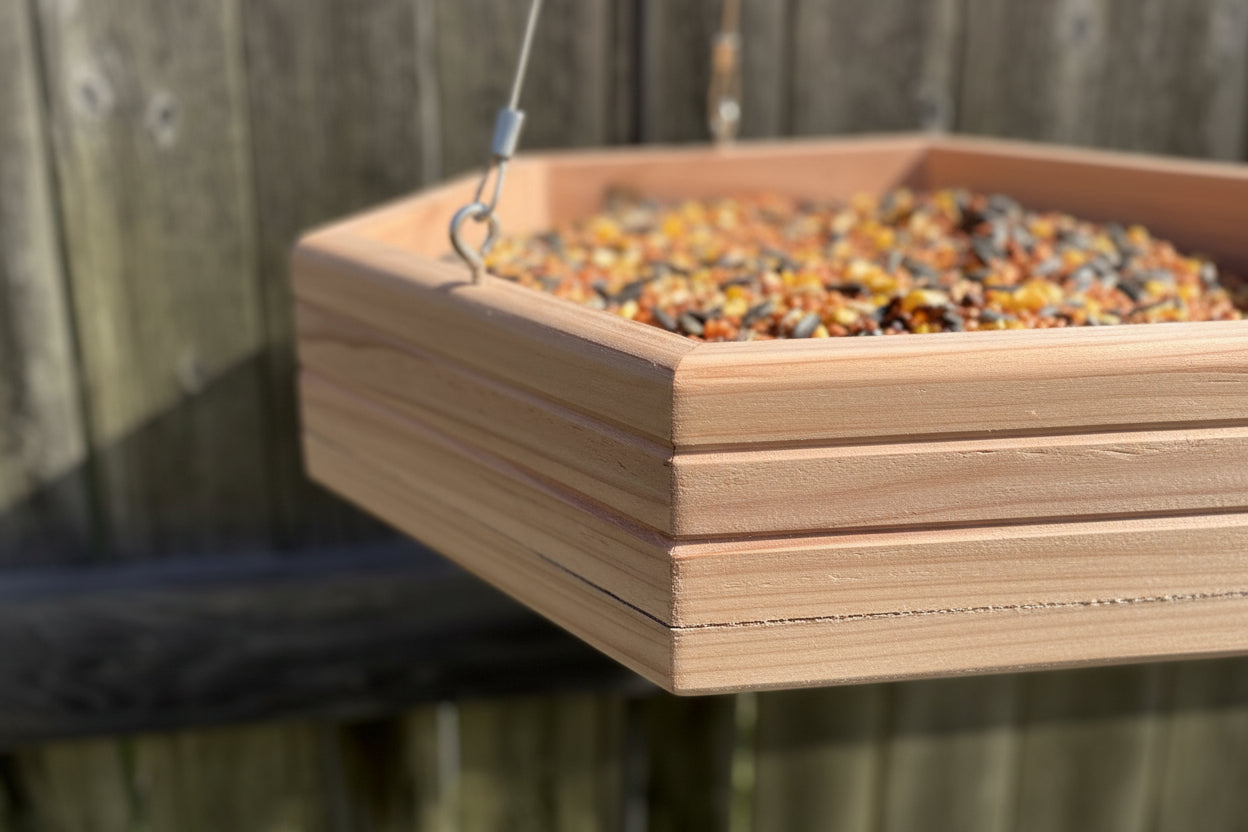 Hexagon Cedar Bird Feeder Tray - Handmade Platform Feeder - BIRDLOVER