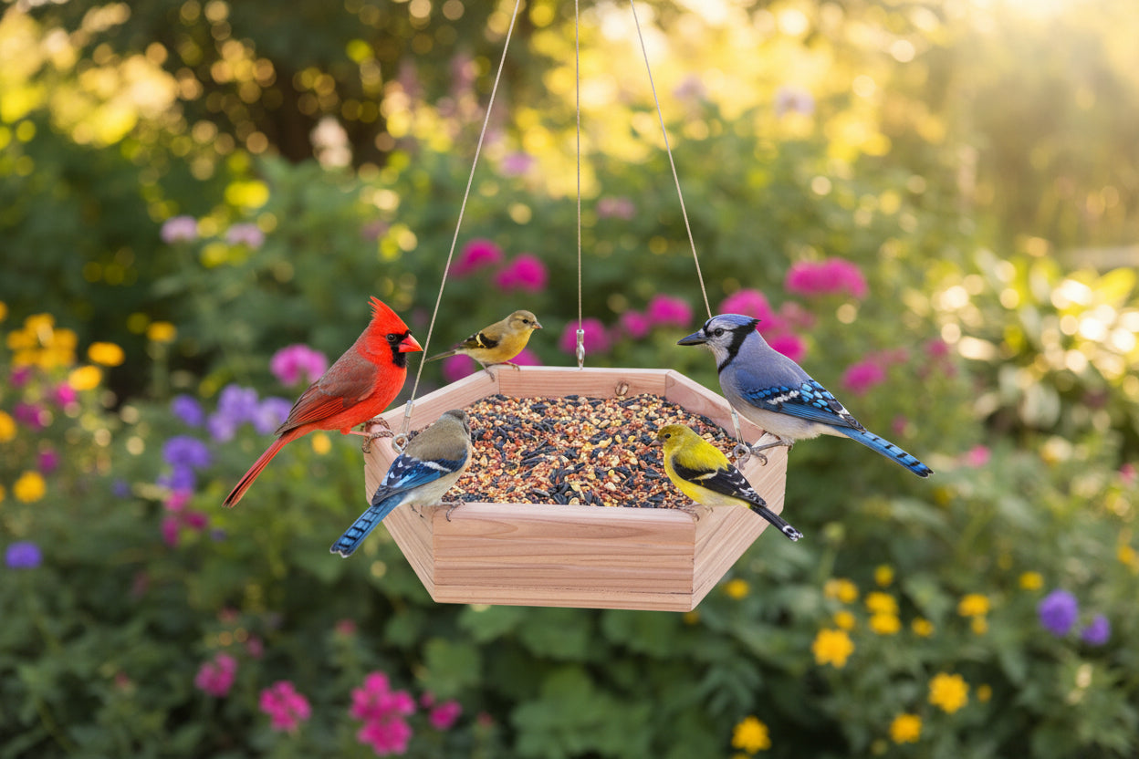 Hexagon Cedar Bird Feeder Tray - Handmade Platform Feeder - BIRDLOVER