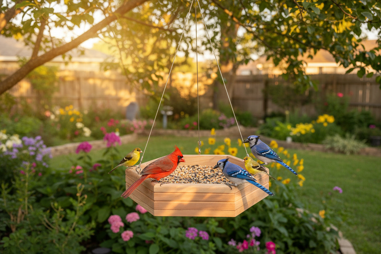 Hexagon Cedar Bird Feeder Tray - Handmade Platform Feeder - BIRDLOVER