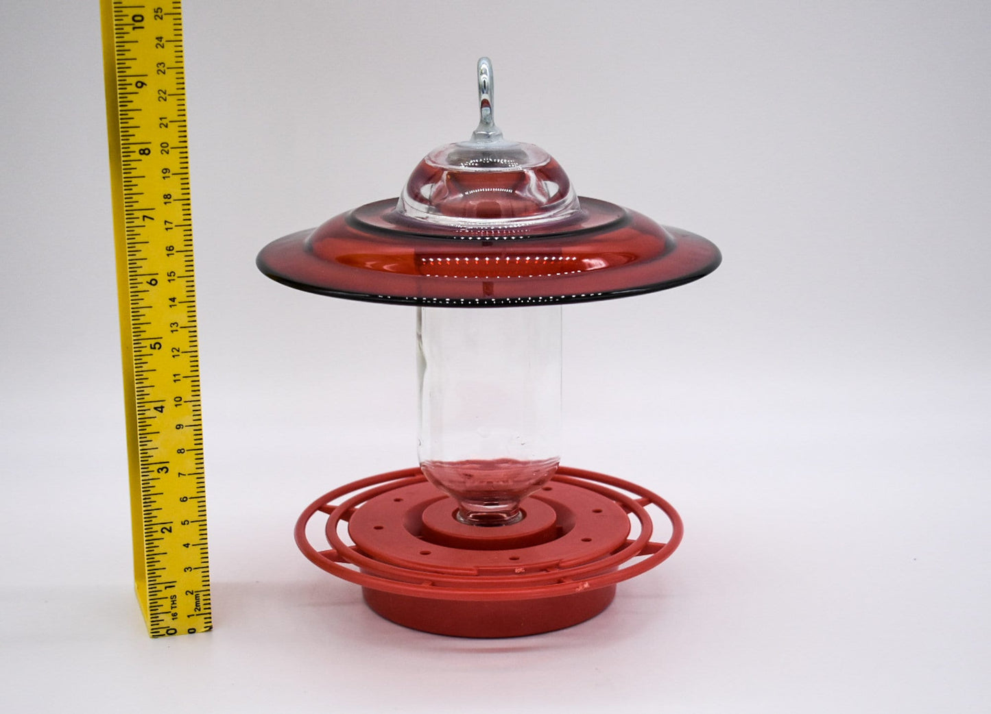 Hummingbird Feeder Bee Proof with choice of 8 oz Clear or Cobalt Bottle with Red Glass Plate - BIRDLOVER