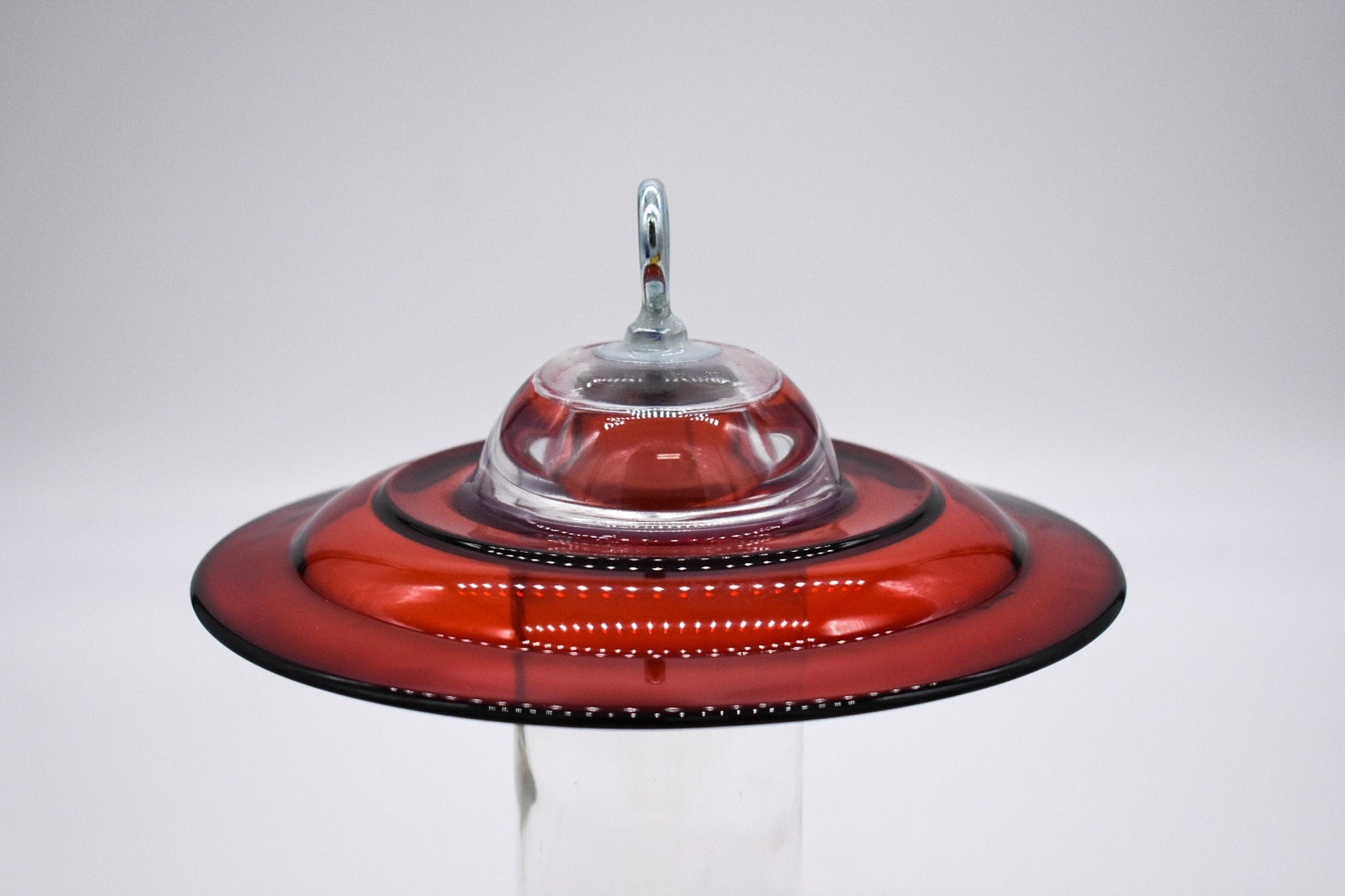 Hummingbird Feeder Bee Proof with choice of 8 oz Clear or Cobalt Bottle with Red Glass Plate - BIRDLOVER