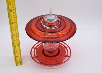 Hummingbird Feeder Bee Proof with choice of 8 oz Clear or Cobalt Bottle with Red Glass Plate - BIRDLOVER
