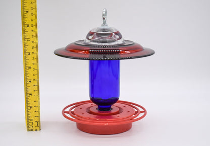 Hummingbird Feeder Bee Proof with choice of 8 oz Clear or Cobalt Bottle with Red Glass Plate - BIRDLOVER