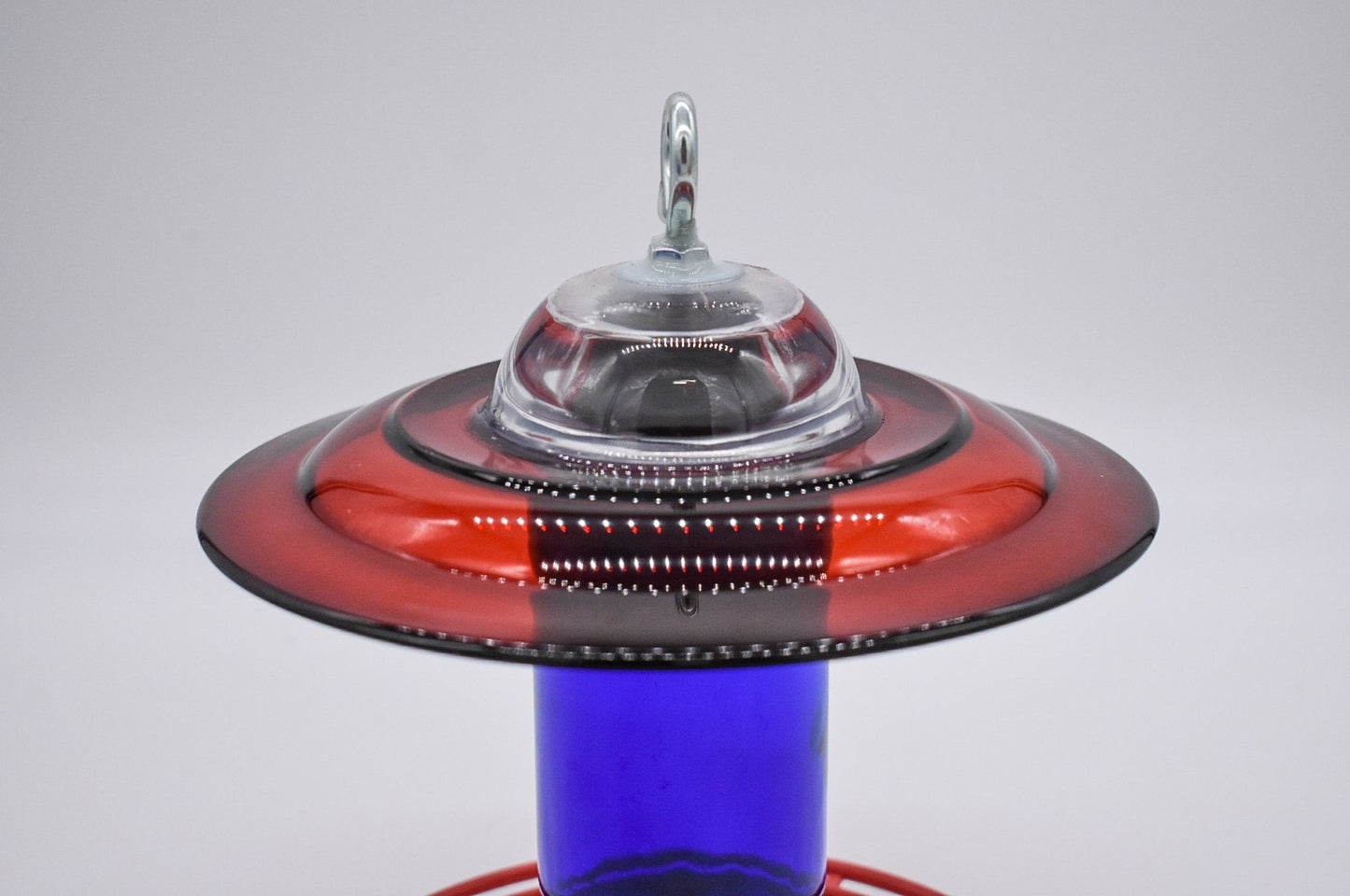 Hummingbird Feeder Bee Proof with choice of 8 oz Clear or Cobalt Bottle with Red Glass Plate - BIRDLOVER