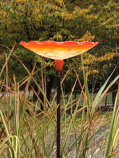 Handmade Sculpted Blown Glass Bird Bath — Colorful Garden Art - BIRDLOVER