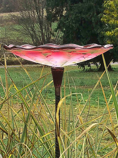 Handmade Sculpted Blown Glass Bird Bath — Colorful Garden Art - BIRDLOVER