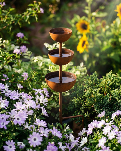 Tiered Rustic Metal Bird Bath for Outdoor Gardens - BIRDLOVER