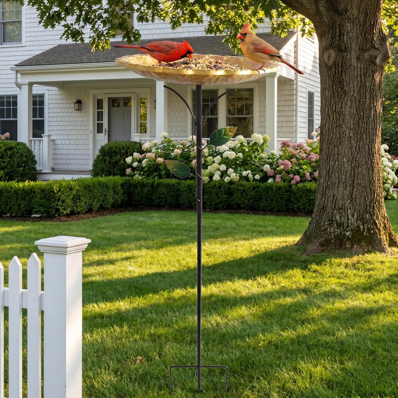 Wrought Iron Bird Bath and Feeder Set — Ground Stake Garden Decoration - BIRDLOVER