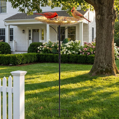 Wrought Iron Bird Bath and Feeder Set — Ground Stake Garden Decoration - BIRDLOVER