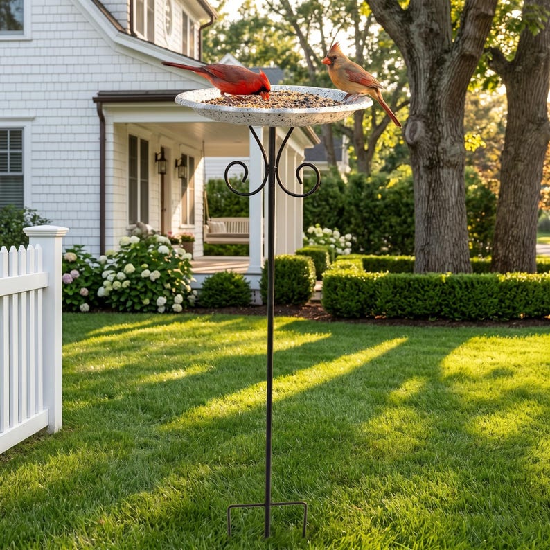 Wrought Iron Bird Bath and Feeder Set — Ground Stake Garden Decoration - BIRDLOVER