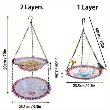 2 in 1 Hanging Bird Feeder Bird Bath — Double Tier Decorative Tray - BIRDLOVER
