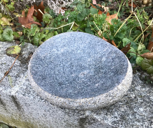 Small natural river stone bird bath, handcarved shallow basin