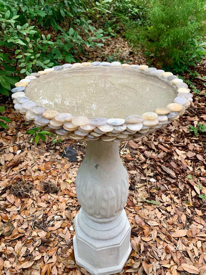 Handmade natural stone and cement bird bath basin, 18 inch multi-color bowl