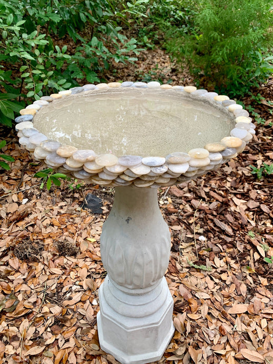 Handmade natural stone and cement bird bath basin, 18 inch multi-color bowl