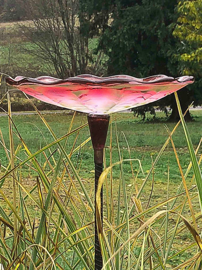 Handmade Sculpted Blown Glass Bird Bath — Colorful Garden Art - BIRDLOVER