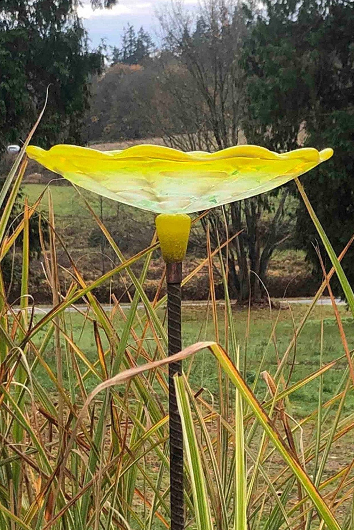 Handmade Sculpted Blown Glass Bird Bath — Colorful Garden Art - BIRDLOVER