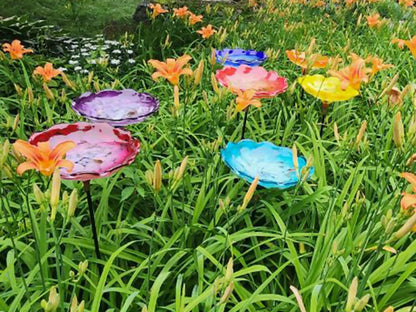 Handmade Sculpted Blown Glass Bird Bath — Colorful Garden Art - BIRDLOVER