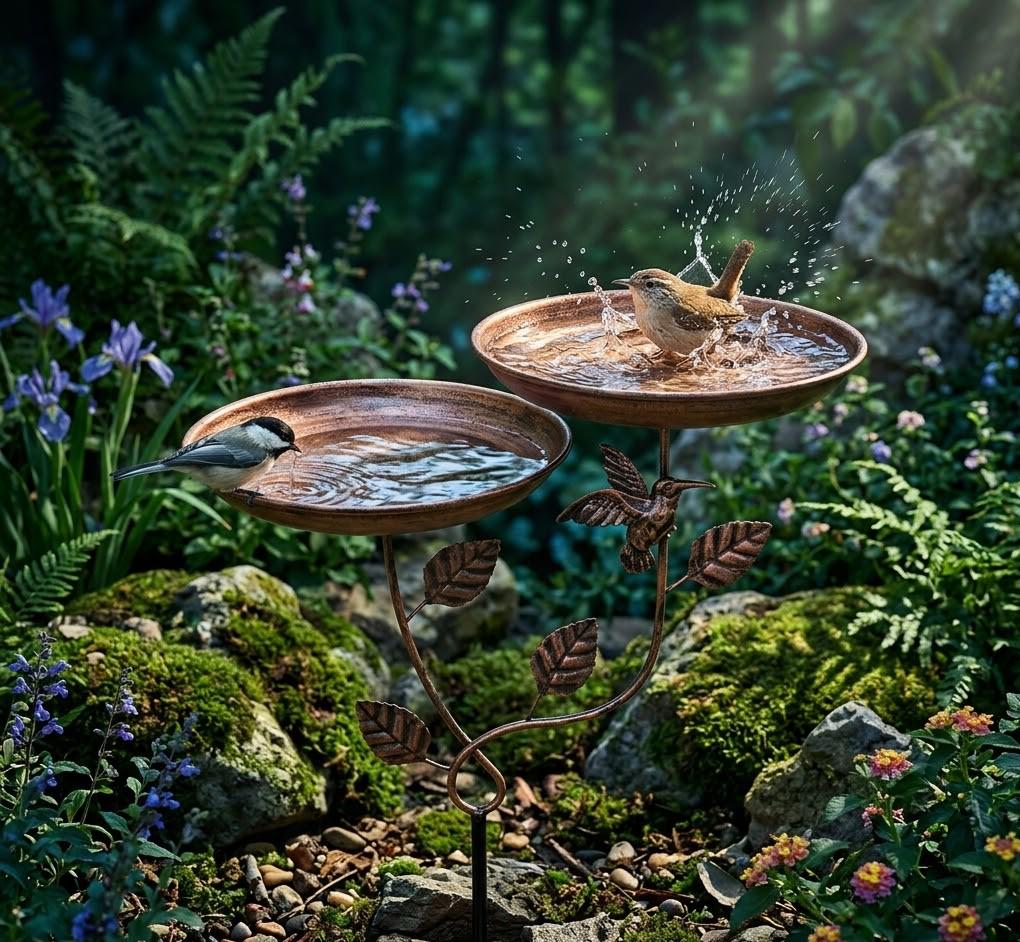 Double Layer Copper Bird Bath — Vintage Hummingbird Leaf Garden Decor - BIRDLOVER