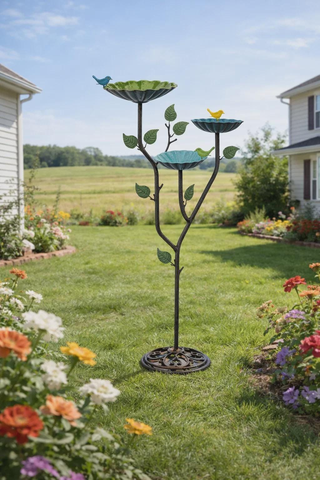 37-Inch Metal Bird Bath Feeder — 3 in 1 Garden Decor with Heavy Base - BIRDLOVER