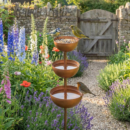 Rustic Metal Bird Bath Feeder — 3 Tier Garden Fountain Decor - BIRDLOVER