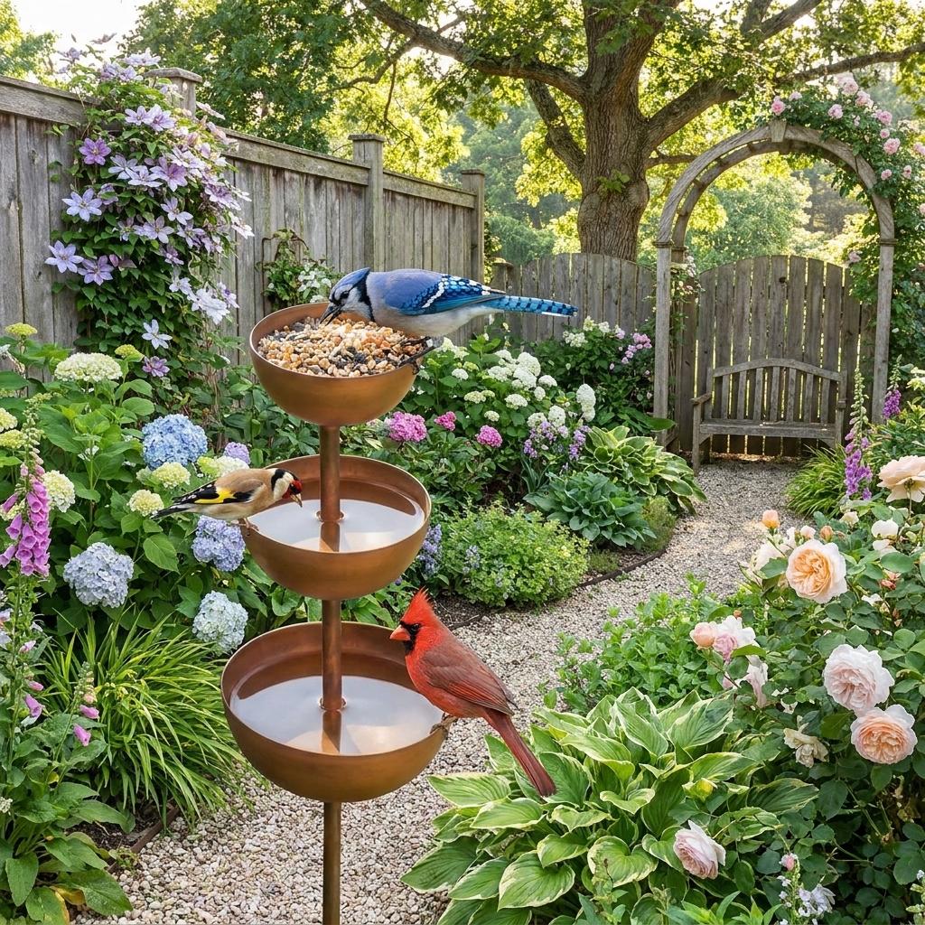 Rustic Metal Bird Bath Feeder — 3 Tier Garden Fountain Decor - BIRDLOVER