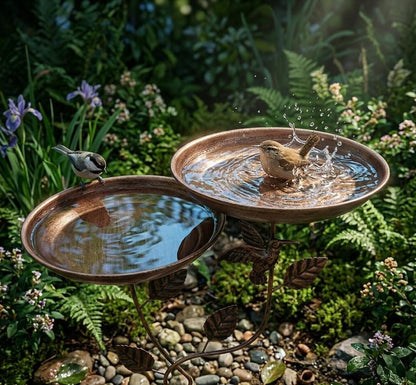 Double Layer Copper Bird Bath — Vintage Hummingbird Leaf Garden Decor - BIRDLOVER