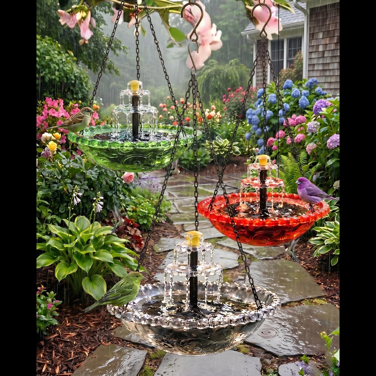 Hanging Solar Waterfall Bird Bath Fountain — Outdoor Hummingbird Feeder - BIRDLOVER