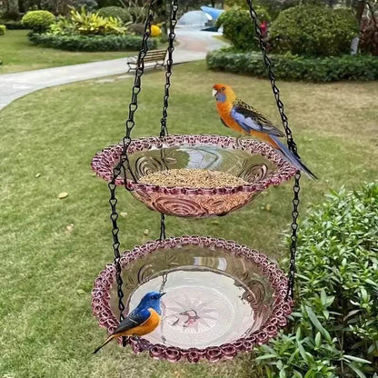 2 in 1 Hanging Bird Feeder Bird Bath — Double Tier Decorative Tray - BIRDLOVER