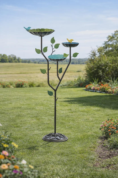 37-Inch Metal Bird Bath Feeder — 3 in 1 Garden Decor with Heavy Base - BIRDLOVER