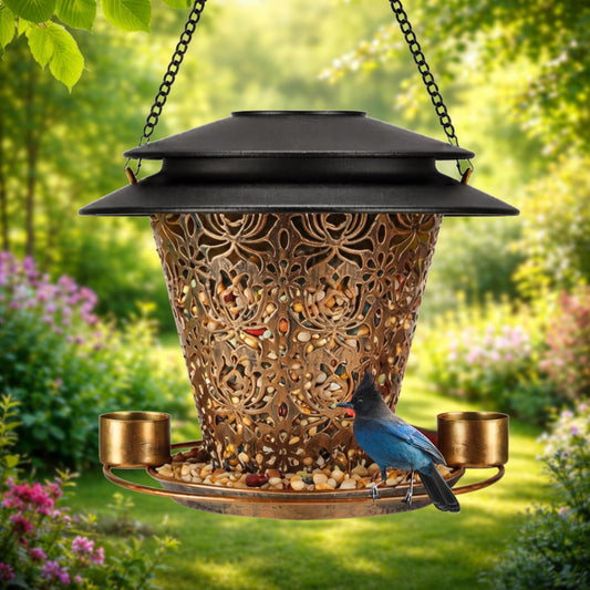 Solar Lantern Bird Feeder — Metal Garden Decor Weatherproof - BIRDLOVER