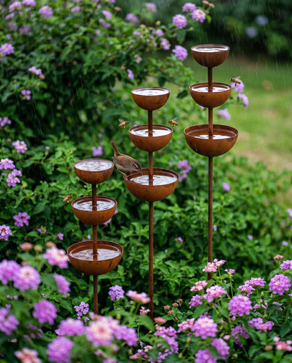 Tiered Rustic Metal Bird Bath for Outdoor Gardens - BIRDLOVER