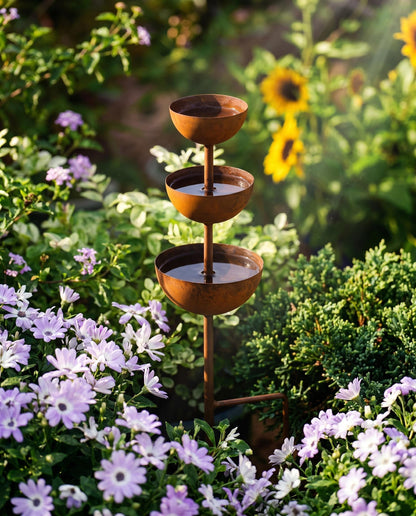 Tiered Rustic Metal Bird Bath for Outdoor Gardens - BIRDLOVER