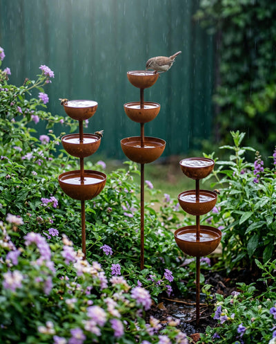 Tiered Rustic Metal Bird Bath for Outdoor Gardens