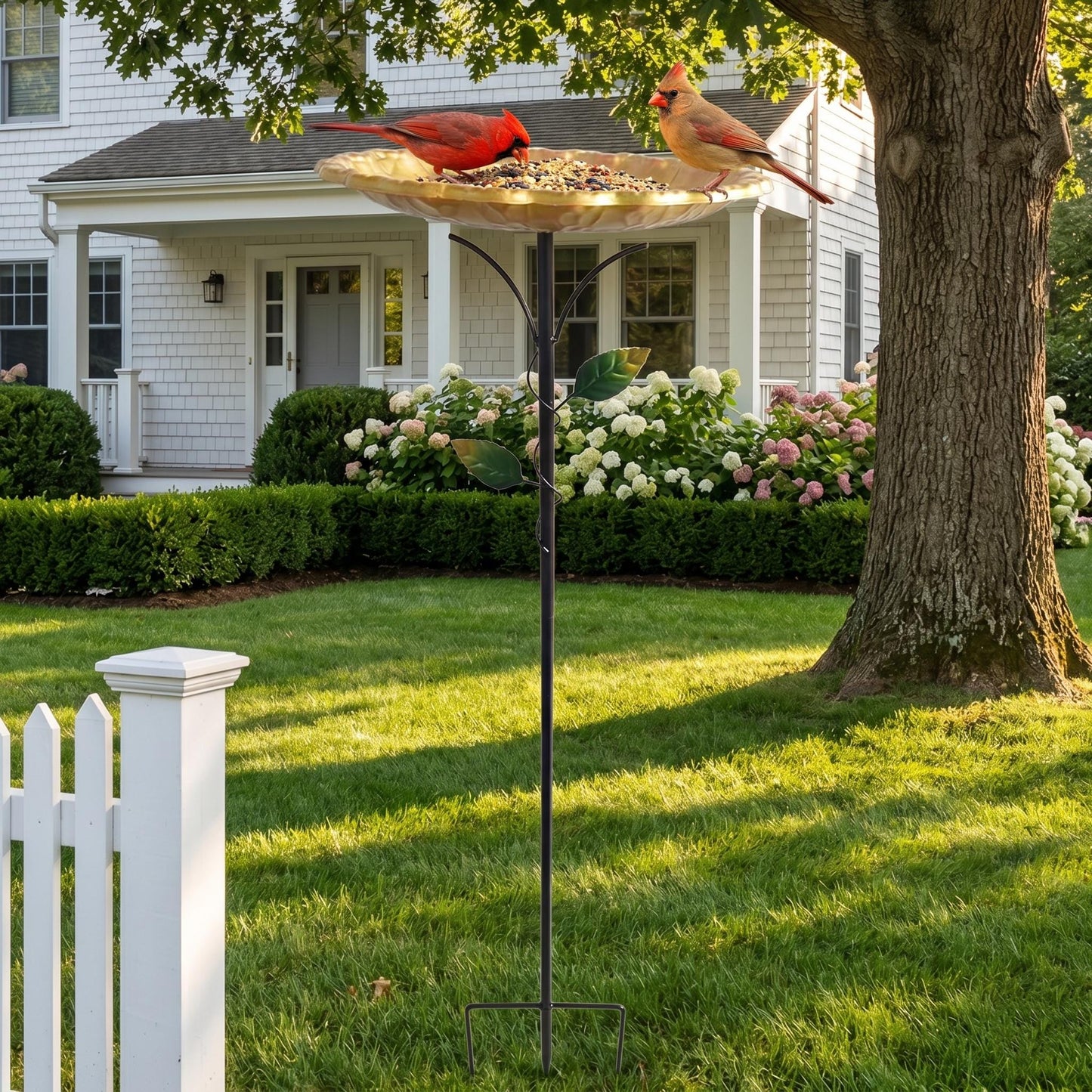 Wrought Iron Bird Bath and Feeder Set — Ground Stake Garden Decoration - BIRDLOVER