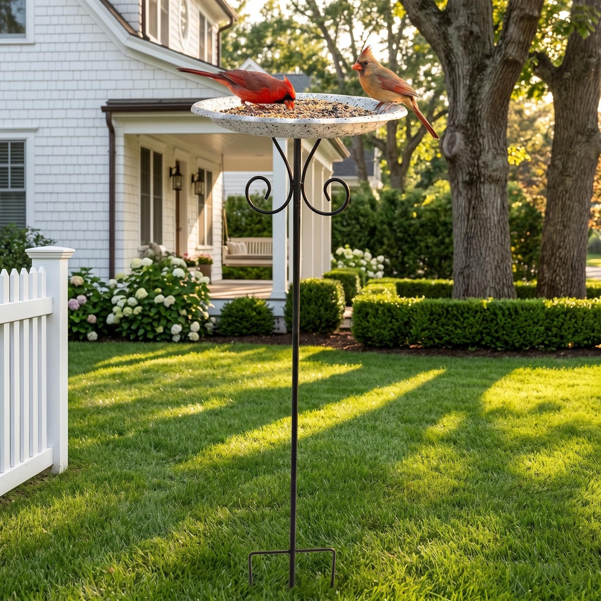 Wrought Iron Bird Bath and Feeder Set — Ground Stake Garden Decoration - BIRDLOVER