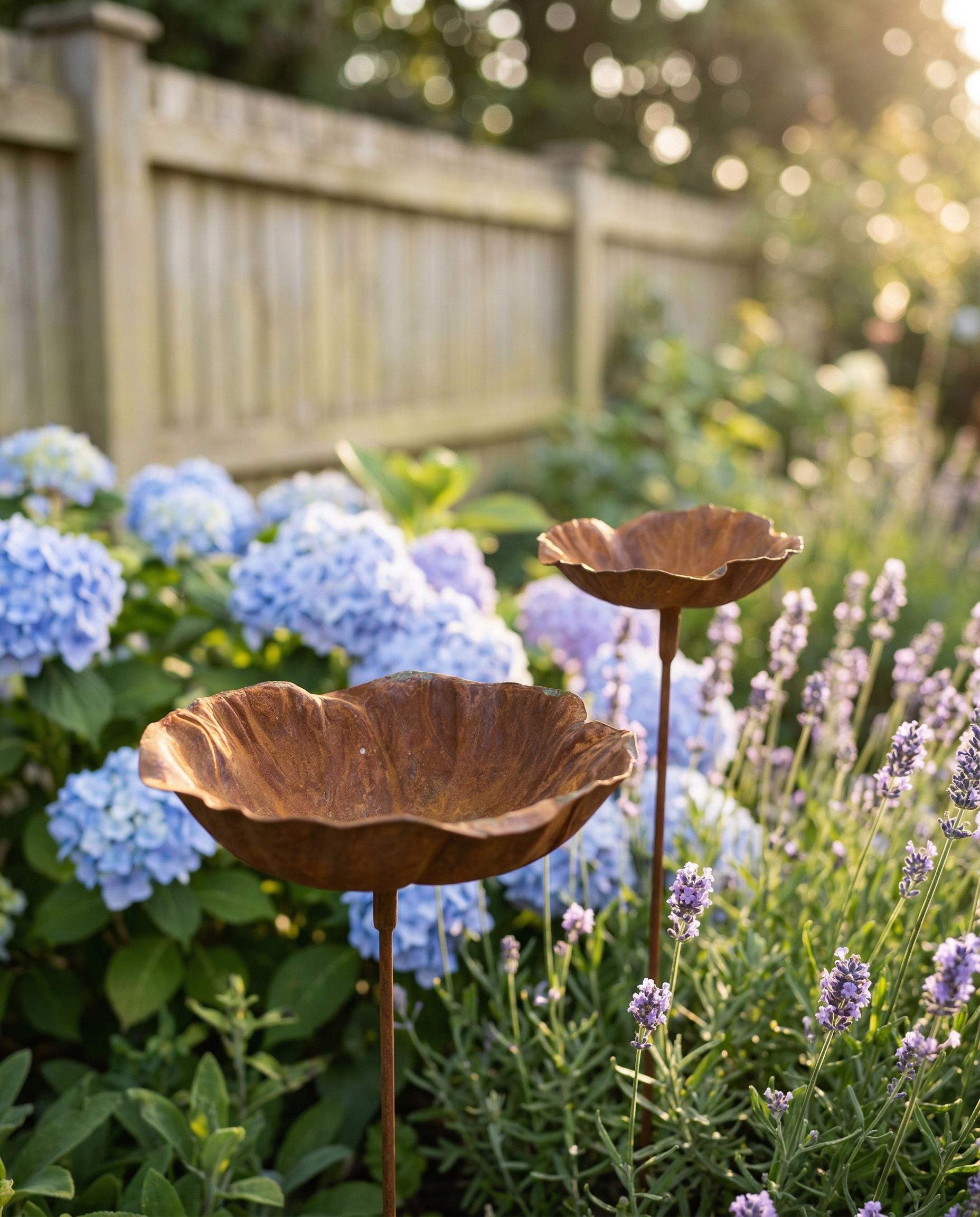 Metal Flower Bird Bath — Garden Stake Rustic Outdoor Garden Decor - BIRDLOVER
