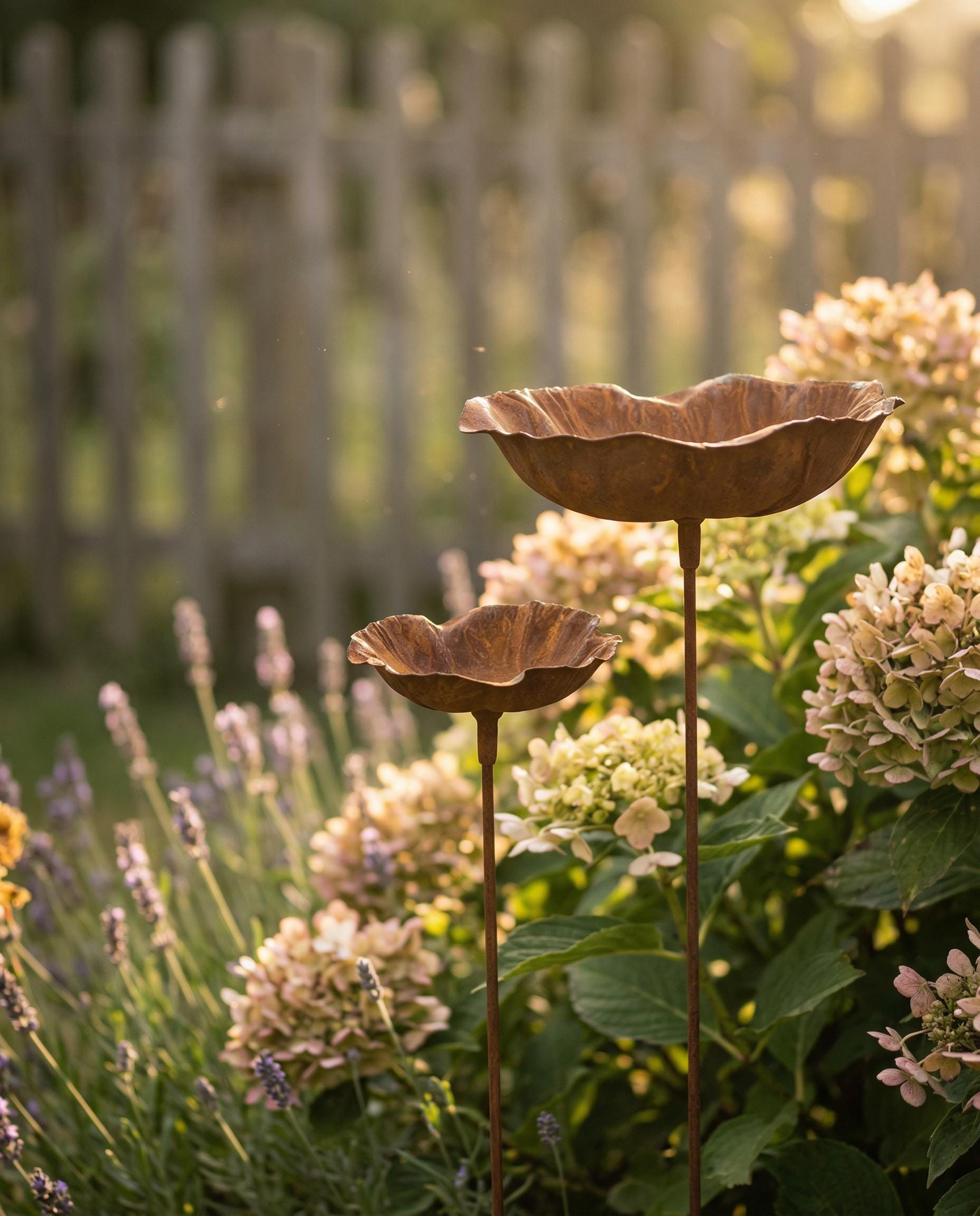 Metal Flower Bird Bath — Garden Stake Rustic Outdoor Garden Decor - BIRDLOVER