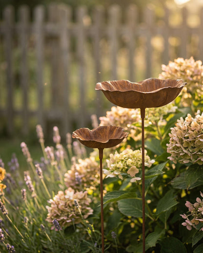Metal Flower Bird Bath — Garden Stake Rustic Outdoor Garden Decor - BIRDLOVER