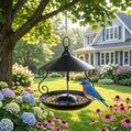 Elegant Wrought Iron Umbrella Bird Feeder — Decorative S-Scroll Hanging Tray - BIRDLOVER