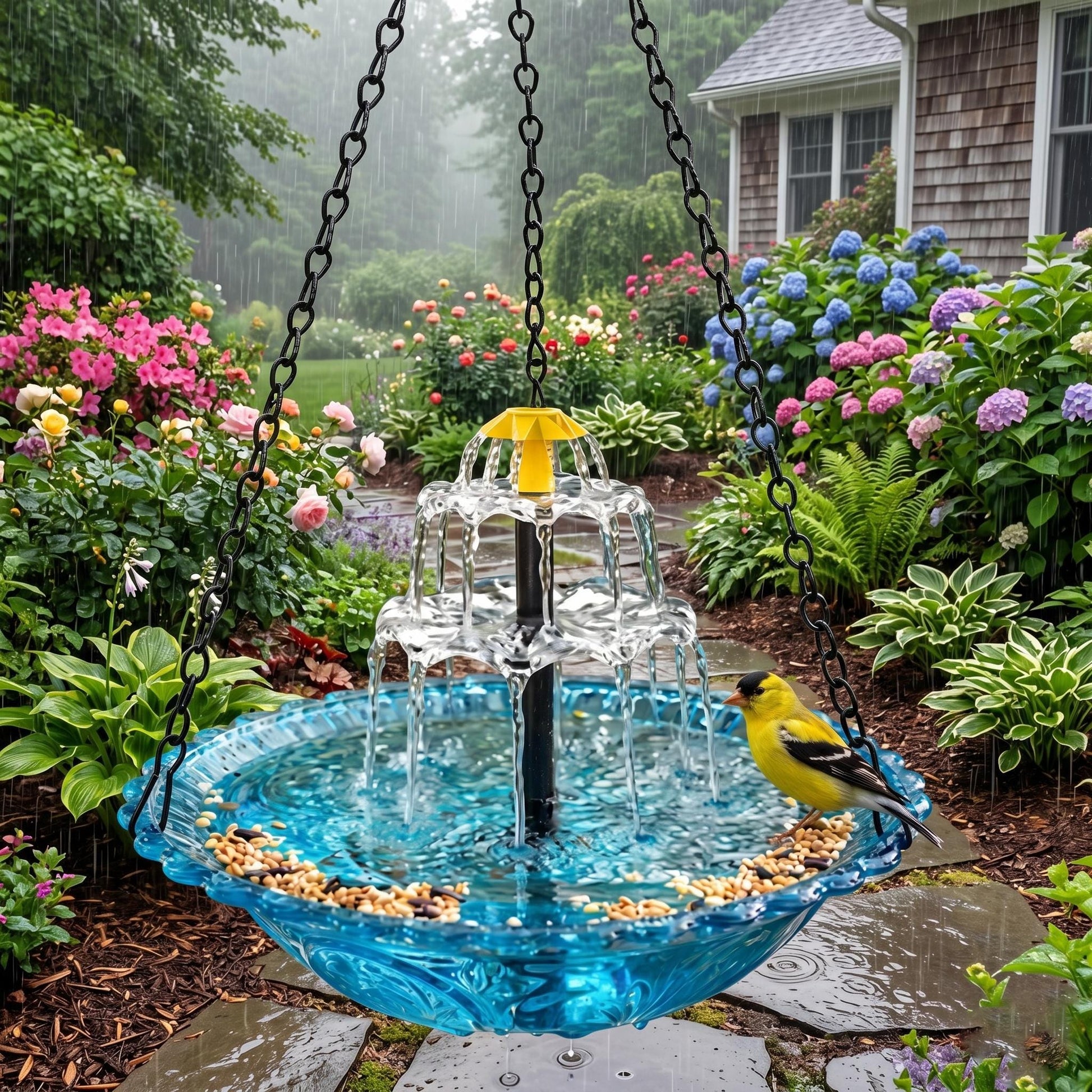 Hanging Solar Waterfall Bird Bath Fountain — Outdoor Hummingbird Feeder - BIRDLOVER