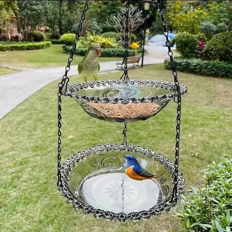 2 in 1 Hanging Bird Feeder Bird Bath — Double Tier Decorative Tray - BIRDLOVER