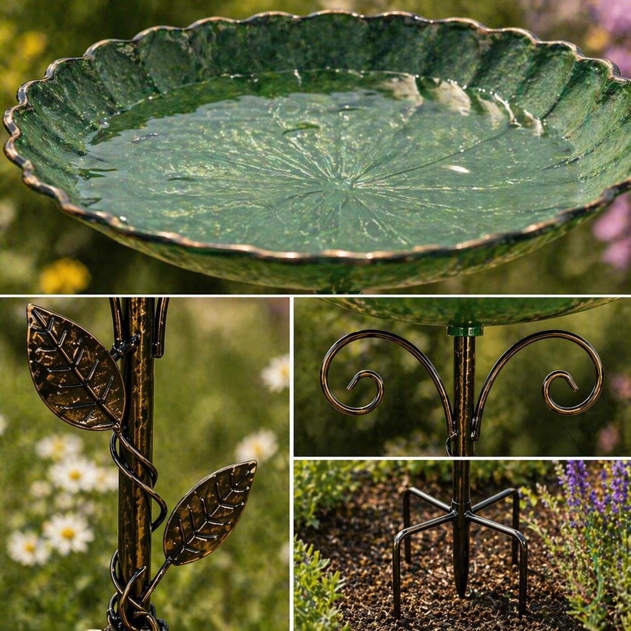 Garden Bird Bath with Metal Stand - BIRDLOVER