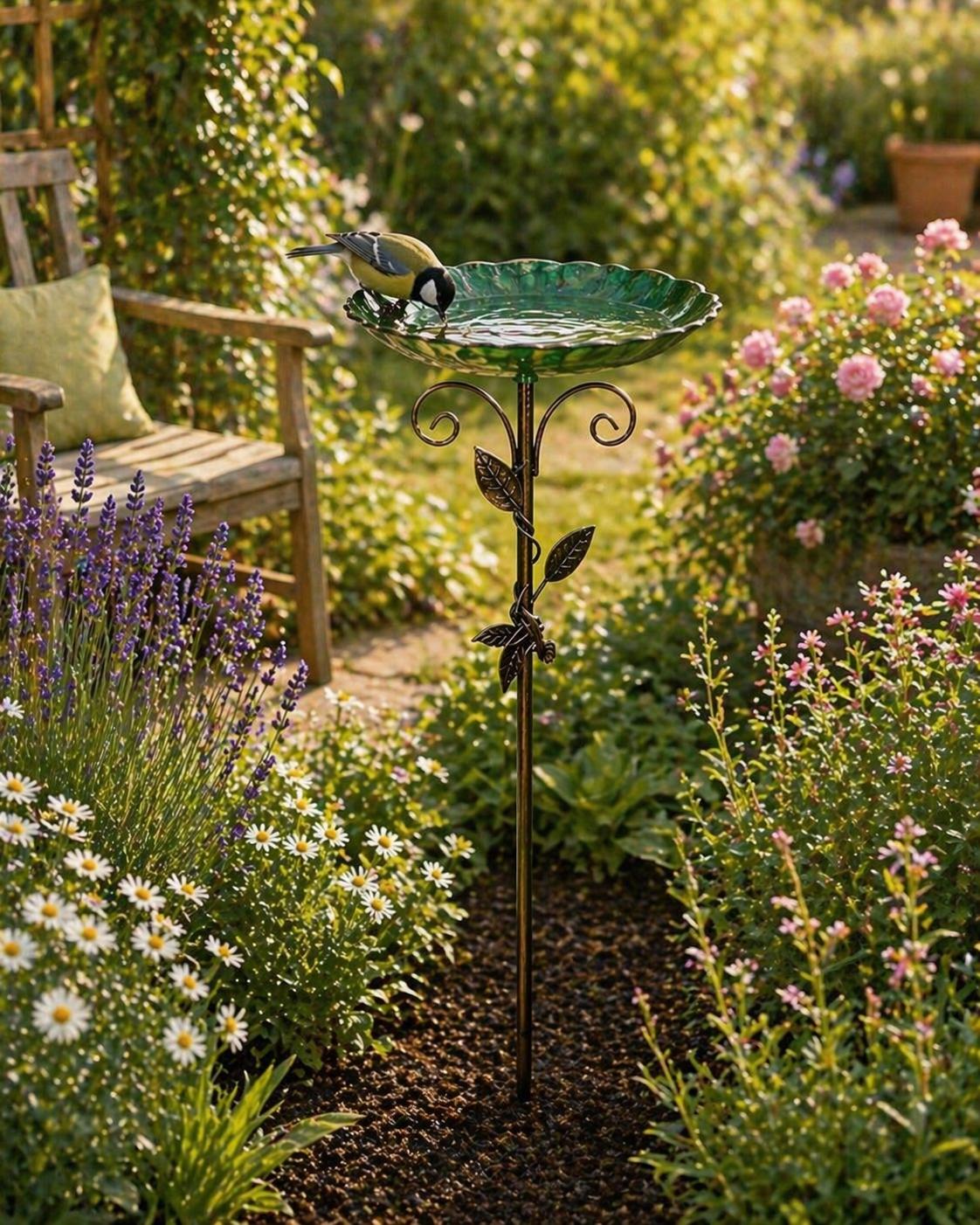 Garden Bird Bath with Metal Stand - BIRDLOVER