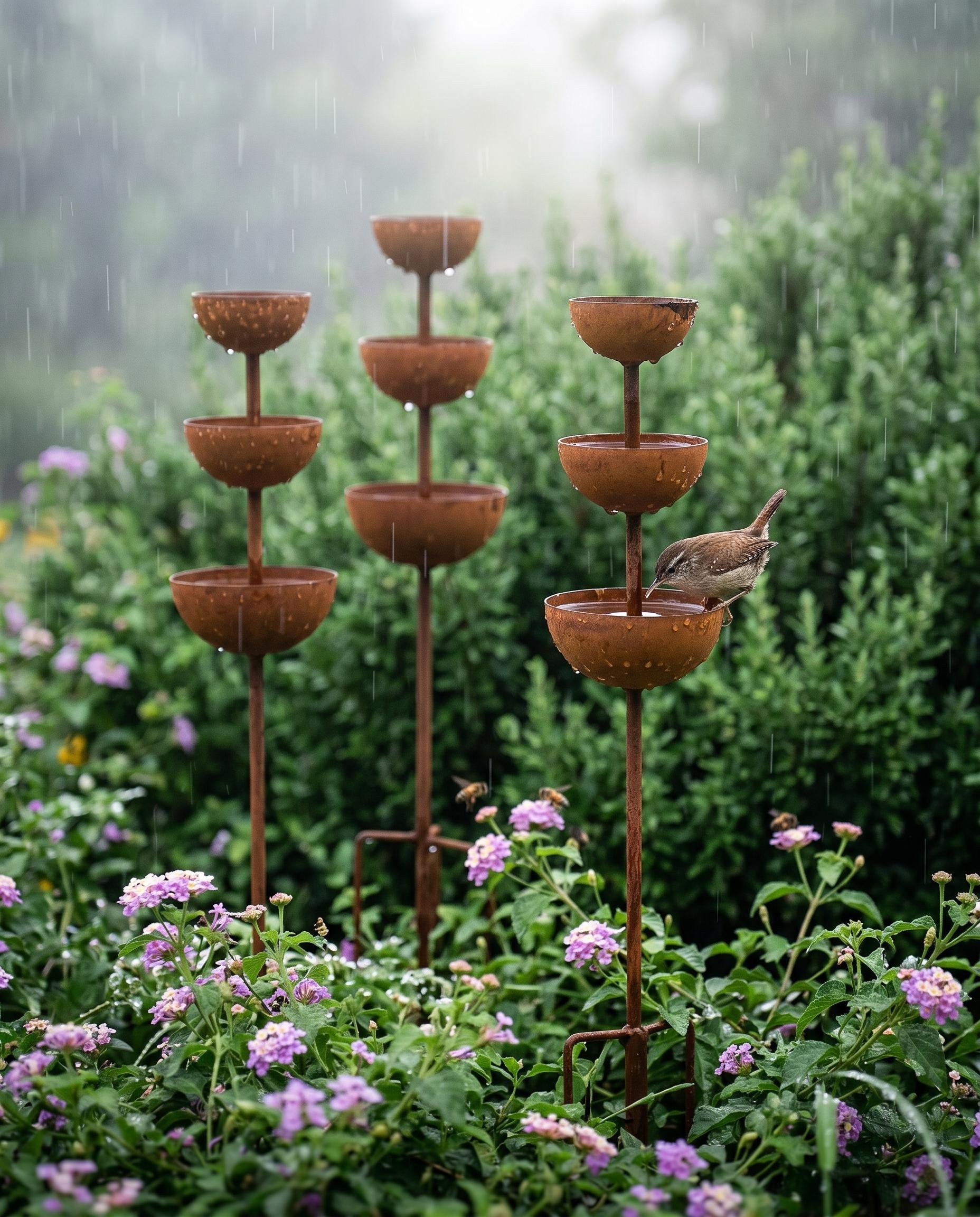 Tiered Rustic Metal Bird Bath for Outdoor Gardens - BIRDLOVER