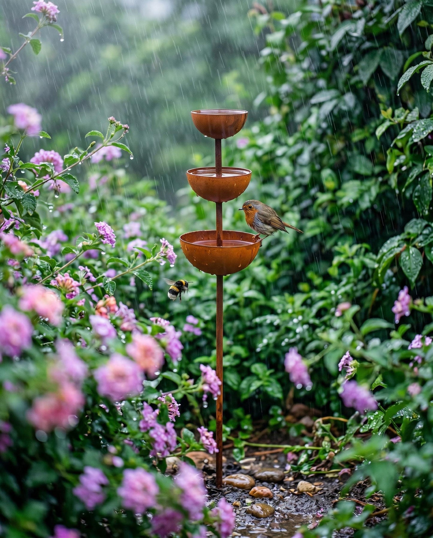 Tiered Rustic Metal Bird Bath for Outdoor Gardens - BIRDLOVER