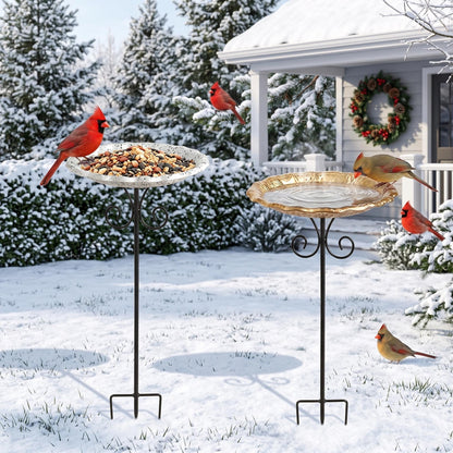 Wrought Iron Bird Bath and Feeder Set — Ground Stake Garden Decoration - BIRDLOVER