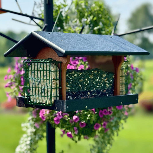 Deluxe Dual Suet Seed Hopper Bird Feeder — Eco-Friendly Handcrafted in USA - BIRDLOVER