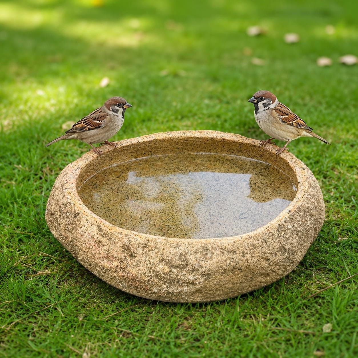 Mini handcarved natural river stone bird bath and feeder bowl