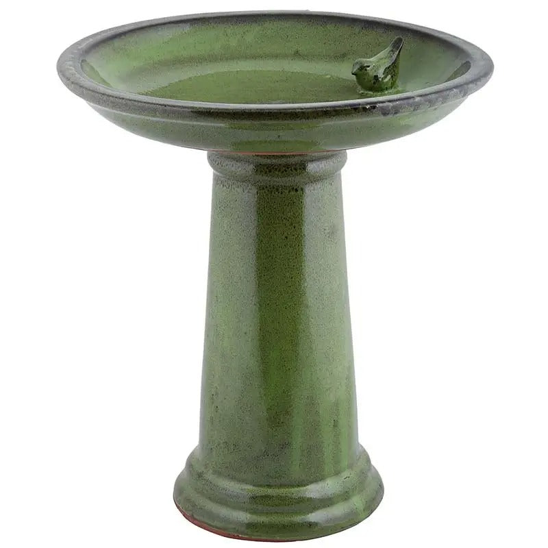Bird Bath On Pedestal W/Bird Ceramic